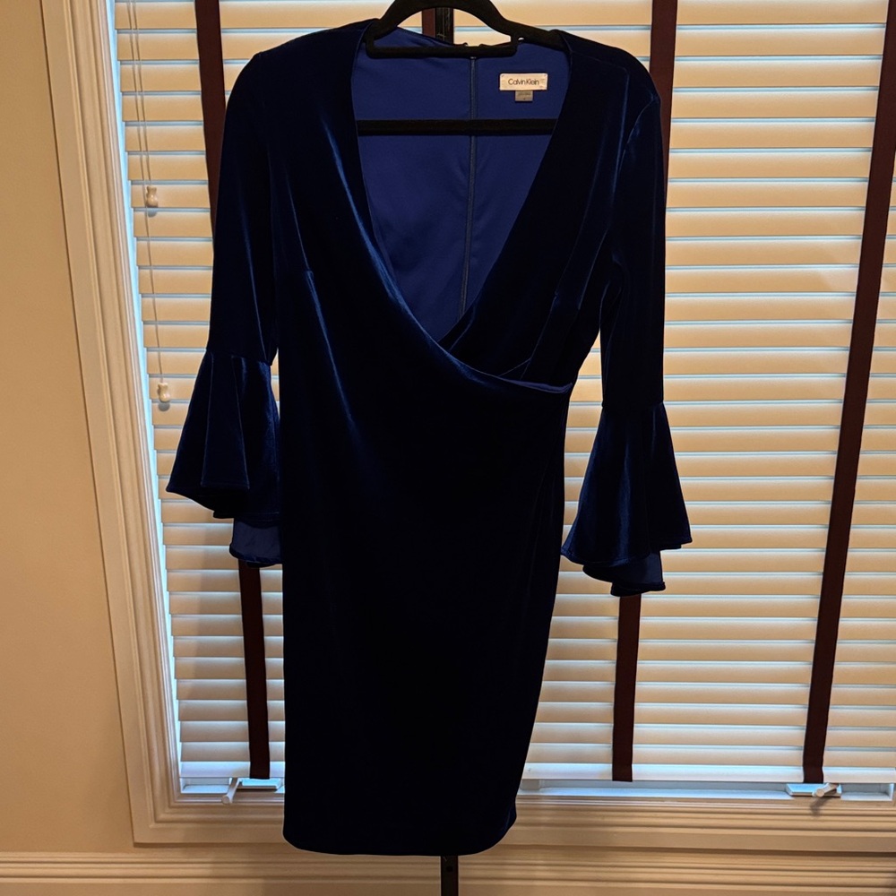 Calvin Klein Royal Blue Long Flare Sleeved Dress - Size 6
